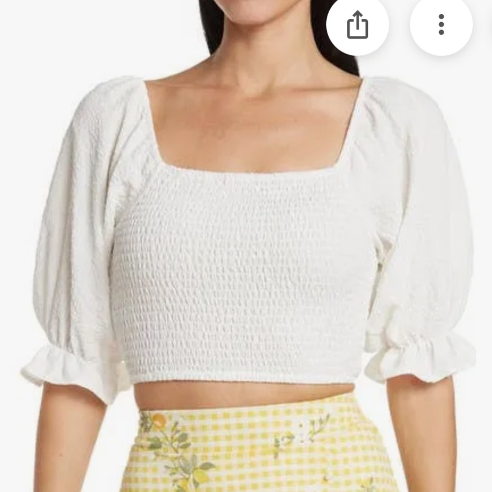BCBG white smocked top